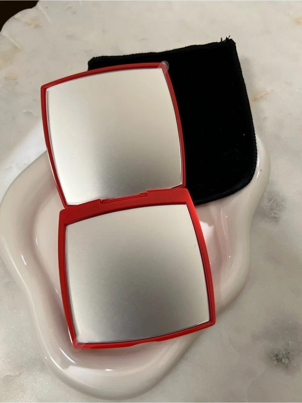 LV Black Logo Red Compact Mirror